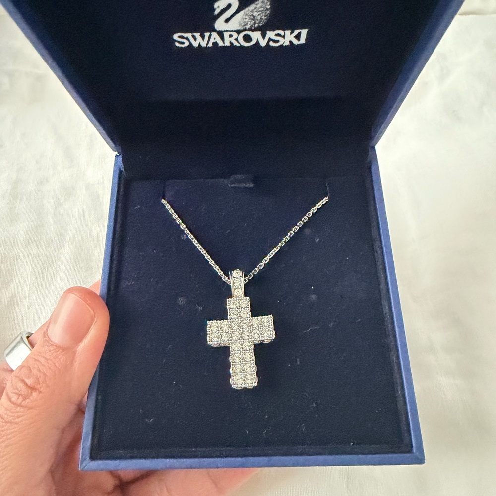 Swarovski Silver Crystal Cross Pendant Necklace